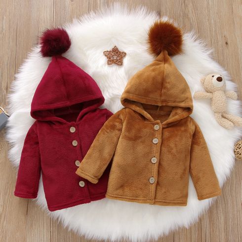 Baby Girl/Boy 100% Cotton Big Pompom Design Hooded Fuzzy Jacket