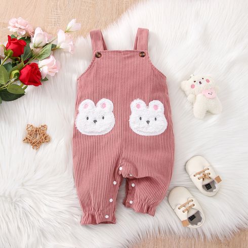 Baby Girl Rabbit Embroidered Pink Corduroy Overalls