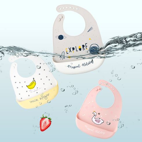 Cartoon Baby Bibs Waterproof Silicone Feeding Saliva Towel Toddler Adjustable Aprons Grey big image 1