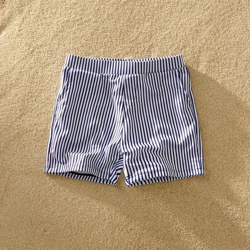 V-neck Flounce Striped Print Matching Swimsuits Dark Blue/white big image 9