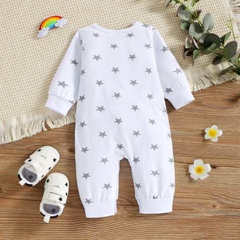 Baby Boy/Girl 95% Cotton Long-sleeve Love Heart Letter Print Stars/Striped Jumpsuit White big image 5
