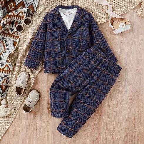 2pcs Toddler Boy Gentleman Suit, Lapel Collar Plaid Blazer and Pants set