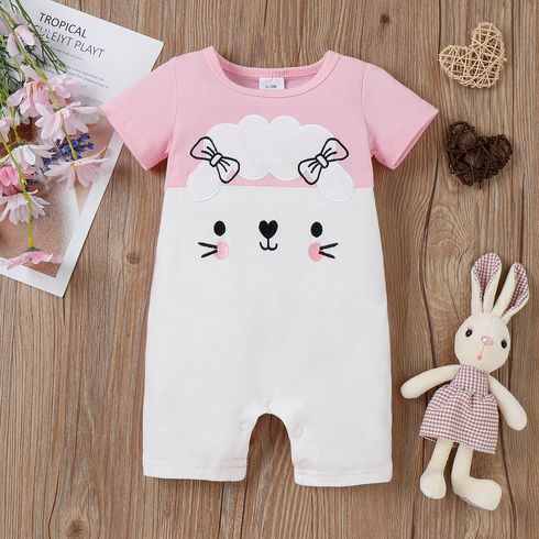 Baby Girl Rabbit Embroidered Colorblock Short-sleeve Romper