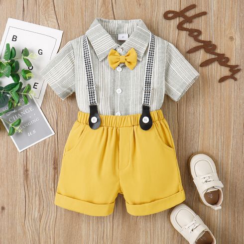 3pcs Toddler Boy Classic Stripe Shirt and Shorts & Adjustable Suspender Set