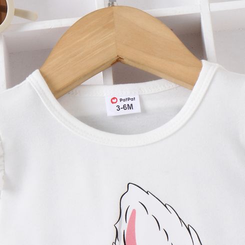 Baby Girl Rabbit Print Flutter-sleeve T-shirt Dress OffWhite big image 5