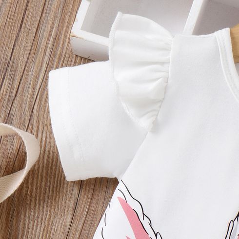 Baby Girl Rabbit Print Flutter-sleeve T-shirt Dress OffWhite big image 6