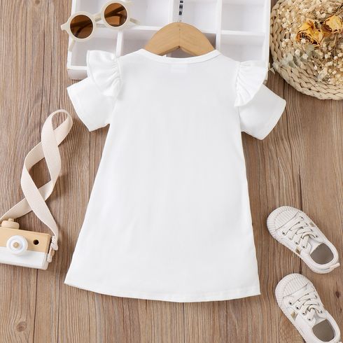 Baby Girl Rabbit Print Flutter-sleeve T-shirt Dress OffWhite big image 3