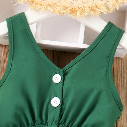 Toddler Girl Trendy Plant Print Cut Out Front Combo Tank Romper Green big image 3