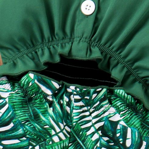 Toddler Girl Trendy Plant Print Cut Out Front Combo Tank Romper Green big image 5