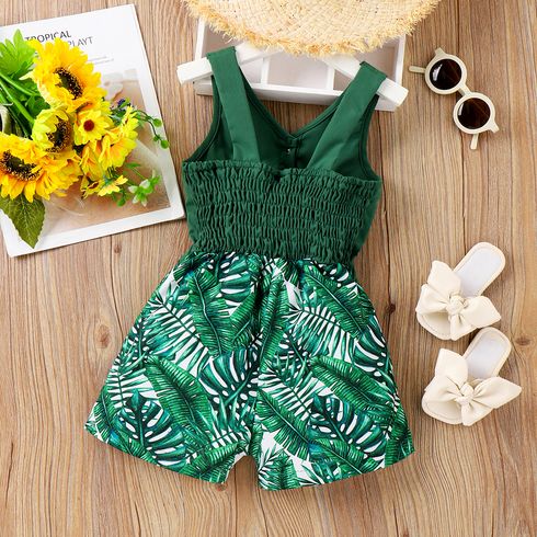 Toddler Girl Trendy Plant Print Cut Out Front Combo Tank Romper Green big image 2