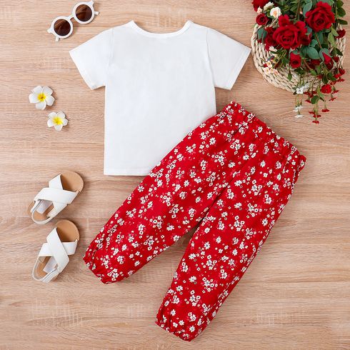 2pcs Toddler Girl Sweet Bow Decor Rabbit Print Tee and Floral Print Pants Set White big image 6