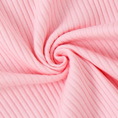 2pcs Kid Girl Flutter-sleeve Ribbed Short-sleeve Top and Belted Stripe Shorts Set Pink big image 7