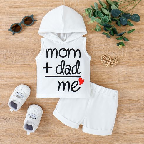2pcs Baby Boy Letter Print Hooded Tank Top and Shorts Set
