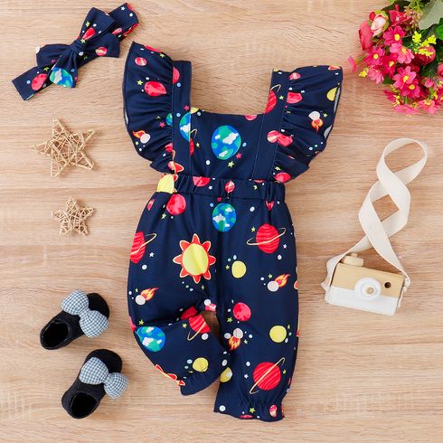 Baby Girl Space Print Ruffle-sleeve Jumpsuit