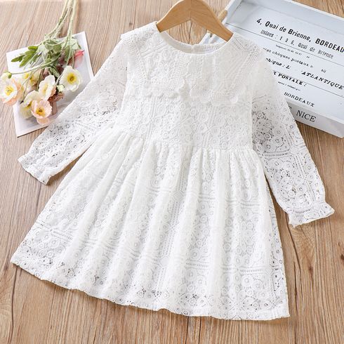 Toddler Girl White Guipure Lace Long-sleeve Dress
