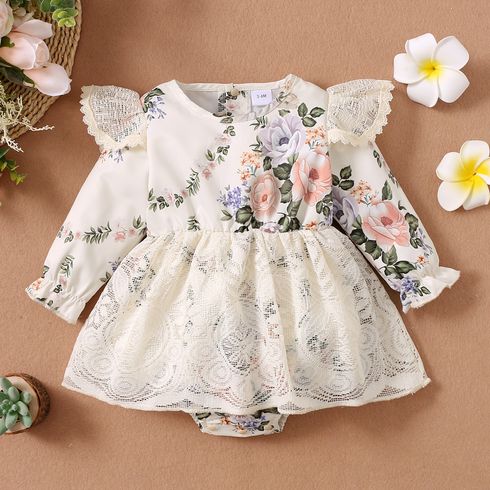 Baby Girl Floral Print Lace Design Skirt Long-sleeve  Romper
