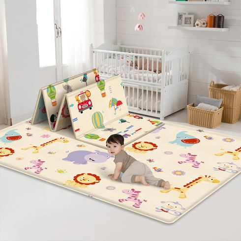 Baby Rug for Crawling Baby Toddlers Area Rugs Educational Play Mat Double-sided Cartoon Animals Transportation Pattern (70.87*59.06inch)