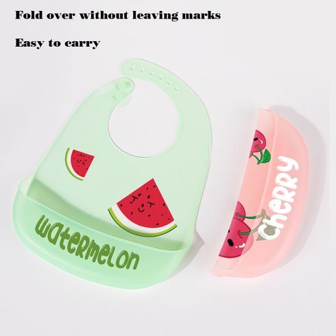 Baby Fruit Pattern Silicone Bibs Ultra Thin Soft Waterproof Feeding Bibs Pink big image 3
