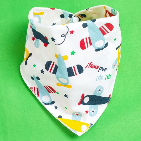 100% Cotton Baby Triangle Saliva Towel Allover Print Snap Button Adjustable Bibs Blue big image 1