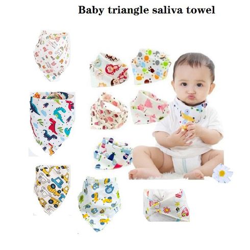 100% Cotton Baby Triangle Saliva Towel Allover Print Snap Button Adjustable Bibs Blue big image 2