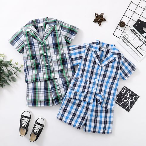 2-piece Toddler Boy Casual Plaid Shirt and Shorts Set