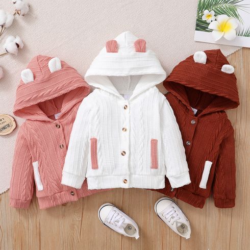 Baby Girl 100% Cotton Cable Knit Textured Ear Design Hooded Jacket