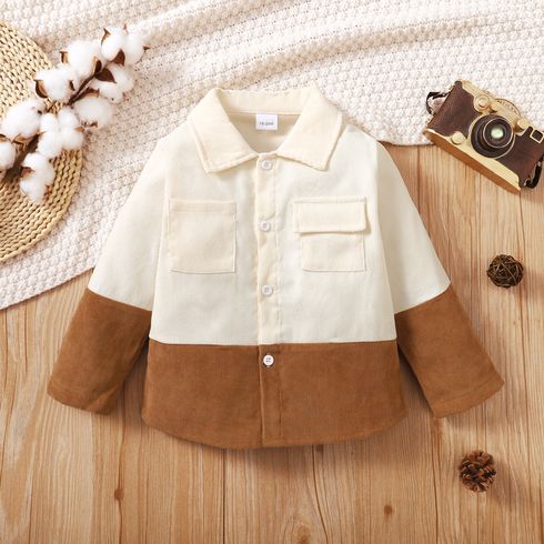Toddler Boy Casual Colorblock Lapel Collar Pocket Button Design Corduroy Shirt