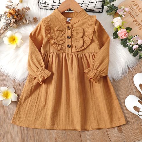 فتاة صغيرة 100٪ قطن بلون مكشكش بأكمام طويلة زنجبيل big image 1