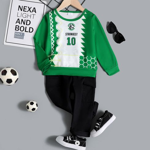 Soccer Cup 2pcs Toddler Boy Trendy Letter Print Colorblock Sweatshirt and Cargo Pants Set