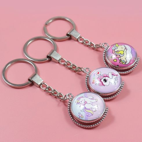Time Gemstone Double-sided Rotating Alloy Unicorn Keychain Jewelry for Girls