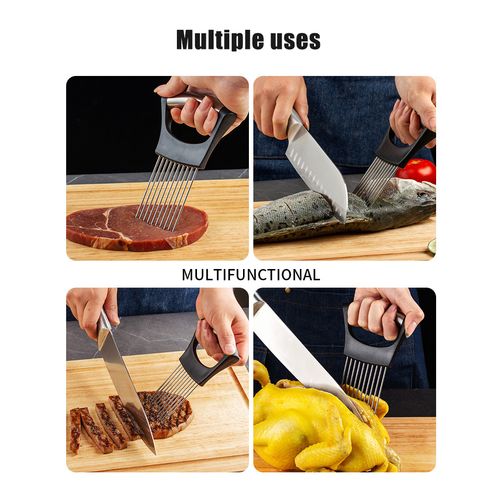 Stainless Steel Plastic Handle Onion Needle Fruit Vegetable Holder Multifunctional Kitchen Gadget Black big image 3