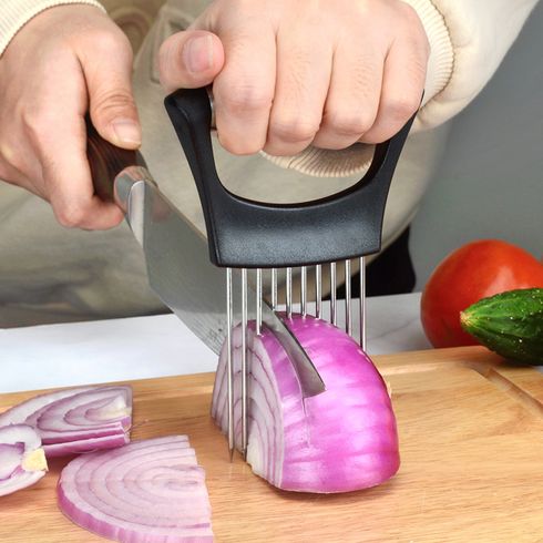 Stainless Steel Plastic Handle Onion Needle Fruit Vegetable Holder Multifunctional Kitchen Gadget Black big image 4