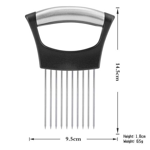Stainless Steel Plastic Handle Onion Needle Fruit Vegetable Holder Multifunctional Kitchen Gadget Black big image 1
