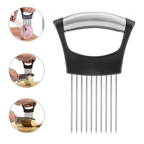 Stainless Steel Plastic Handle Onion Needle Fruit Vegetable Holder Multifunctional Kitchen Gadget Black big image 7