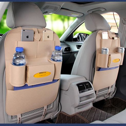 Multi Car Seat Storage Bag Practical Car Seat Back Organizer Storage Bags Car Hanging Pocket Car Interior Accessories (Gray) Beige big image 1