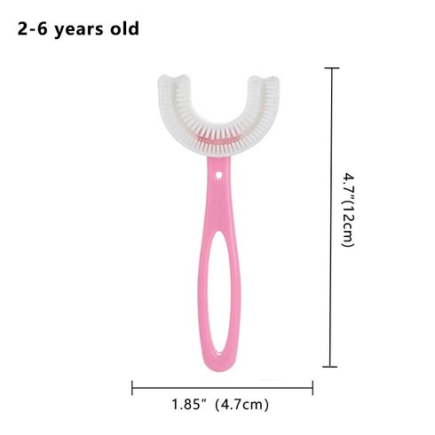 Kids New Toothbrush with U-Shaped Food Grade Silicone Brush Head, Manual Toothbrush Oral Cleaning Tools for Children Training Teeth Cleaning Whole Mouth Toothbrush for 2-6Y Kids Light Pink big image 1