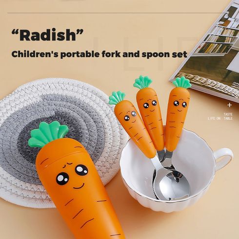 4-pack Creative Cartoon Carrot Pattern Spoon Fork Portable Children's Tableware with Box Set