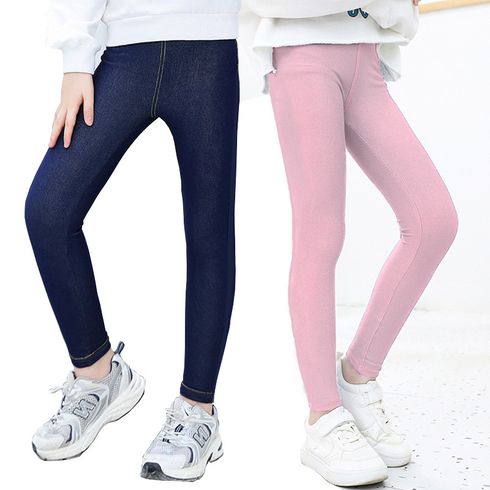 Kid Girl 100% Cotton Solid Color Skinny Imitation Denim Jeans