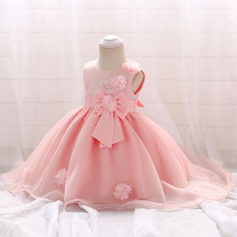 Toddler Girl 3D Floral Bowknot Design Sleeveless Princess Mesh Party Dress