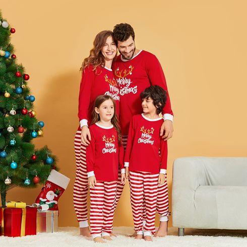 Mosaic Family Matching Antler Print Striped Pajamas Sets (Flame Resistant)