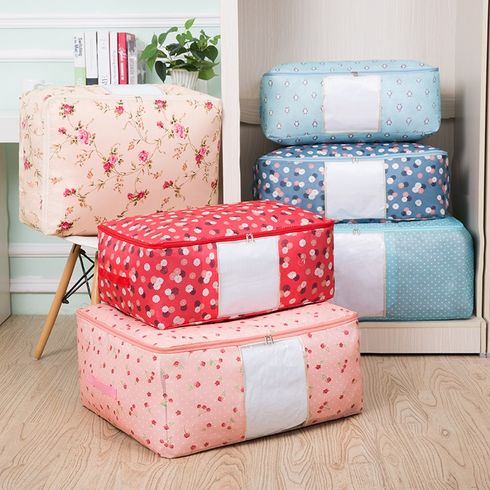 New Portable Clothes Storage Bag Fresh Printed Zipper Storage Bag Folding Closet Organizer For Pillow Quilt Blanket Quilt Pink big image 5