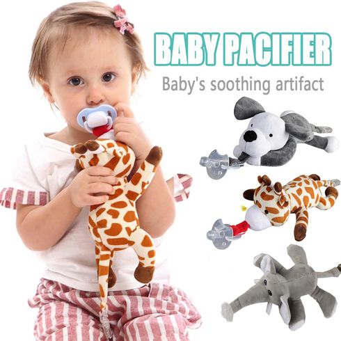 Soft Plush Toy Pacifier Holder with Detachable Pacifier for 0-40 Months