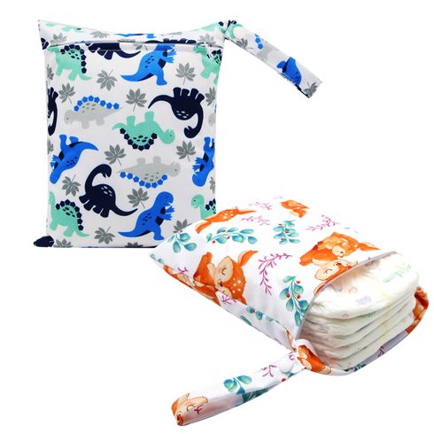 Cloth Diaper Bag Cartoon Animal Pattern Waterproof Wet Dry Bag for Travel Beach Pool Stroller