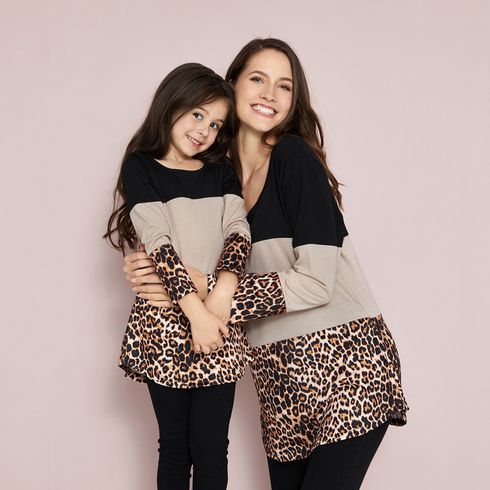 Stylish Leopard Color Matching Long Sleeve for Mom and Me