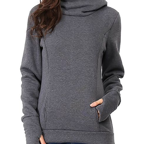 Nursing Solid Hooded Long-sleeve Nursing Hoodie Dark Grey big image 2