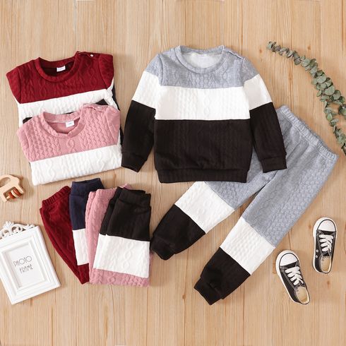2-piece Toddler Girl/Boy Colorblock Cable Knit Sweatshirt and Pants Set