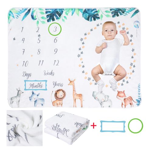 Newborn Month Blanket Baby Monthly Milestone Blanket Unisex Neutral Personalized Shower Gift with Photo Props