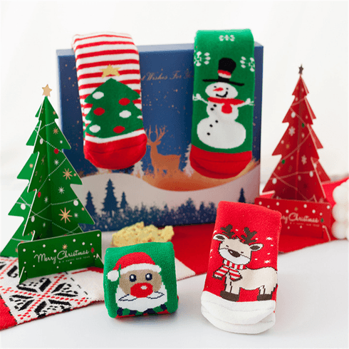 4 Paar weihnachtliche Thermo-Crew-Socken für Babys/Kleinkinder