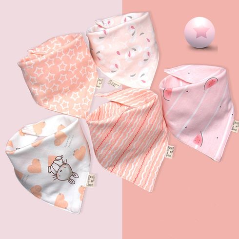 5 pcs três camadas encantadoras babadores impermeáveis definir algodão alimentação do bebê avental triângulo bib caricatura meninos meninas alimentação lenço bib