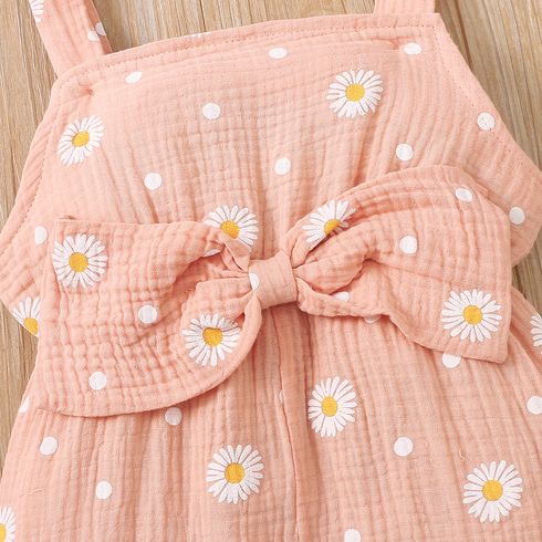 Toddler Girl 100% Cotton Floral Print Bowknot Design Sleeveless Jumpsuit Pink big image 3